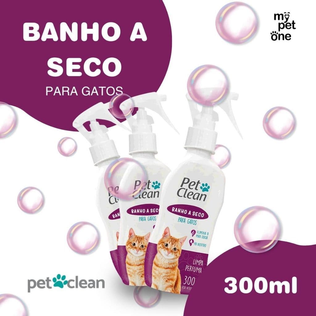 Kit com 3 Banho a Seco Spray Para Gatos Pet Clean 300ml