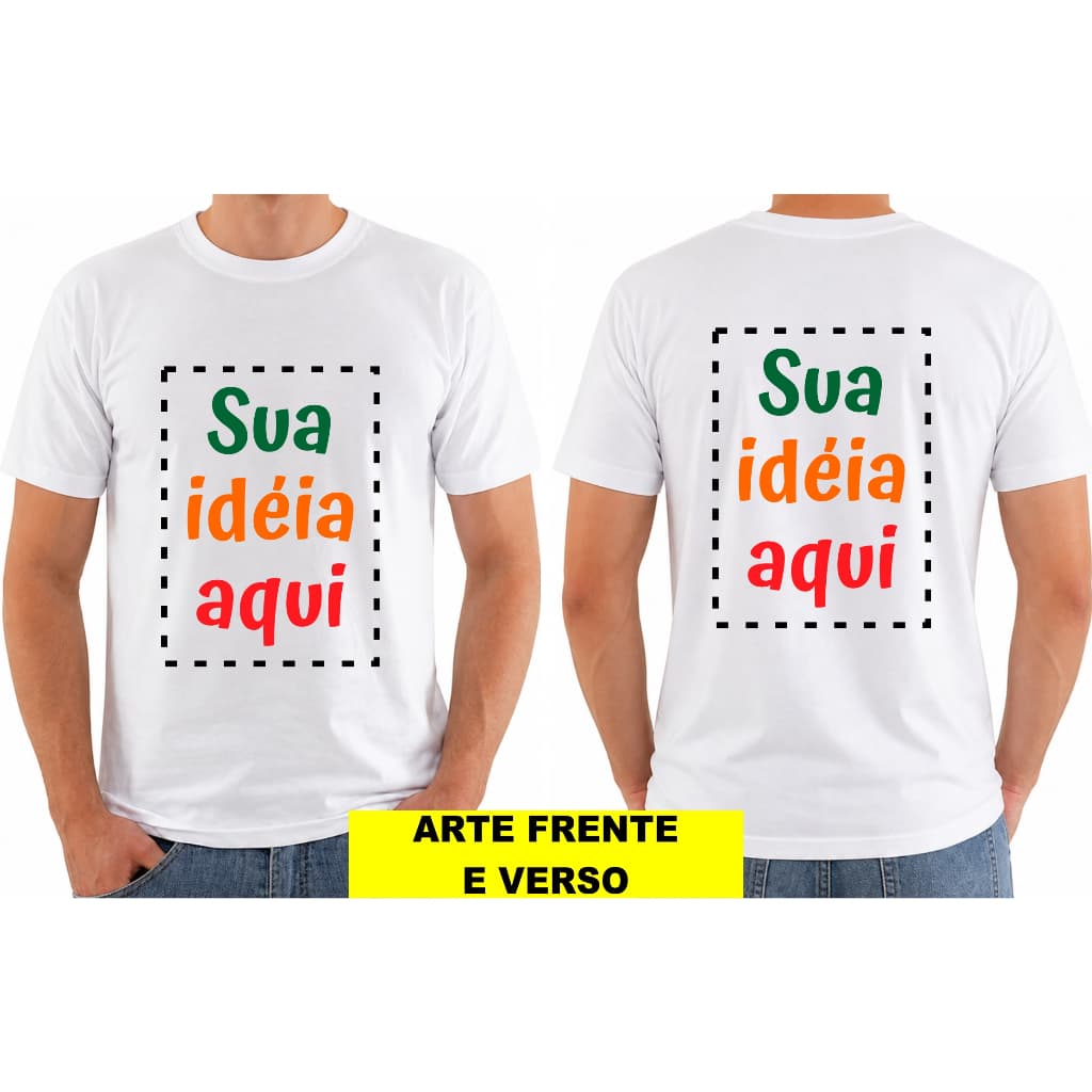 Camisa Camiseta Unissex Branca Personalizada FRENTE E VERSO Adulto e Infantil com sua Estampa, Foto, Frase, Logomarca
