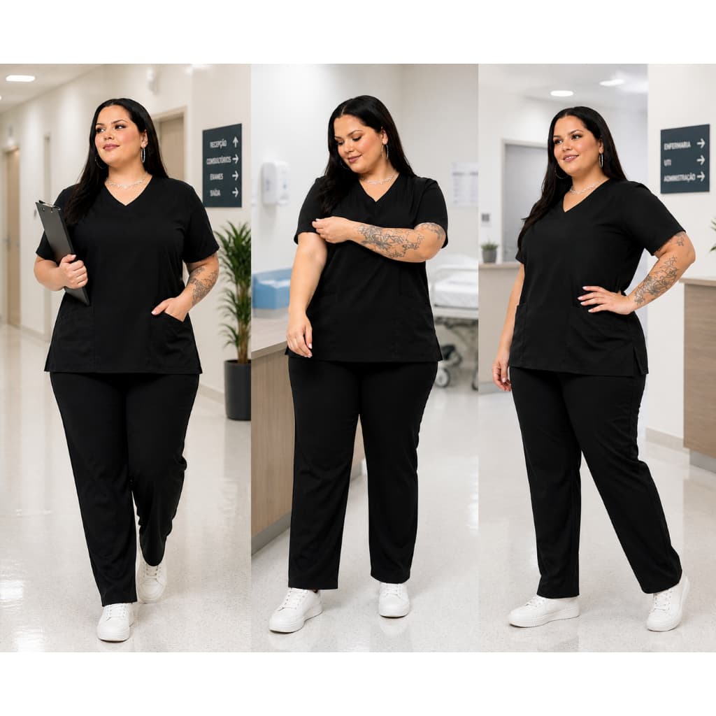 Scrub Feminino Plus Size Gabardine Premium Sem Elastano Pijama Cirúrgico Uniforme