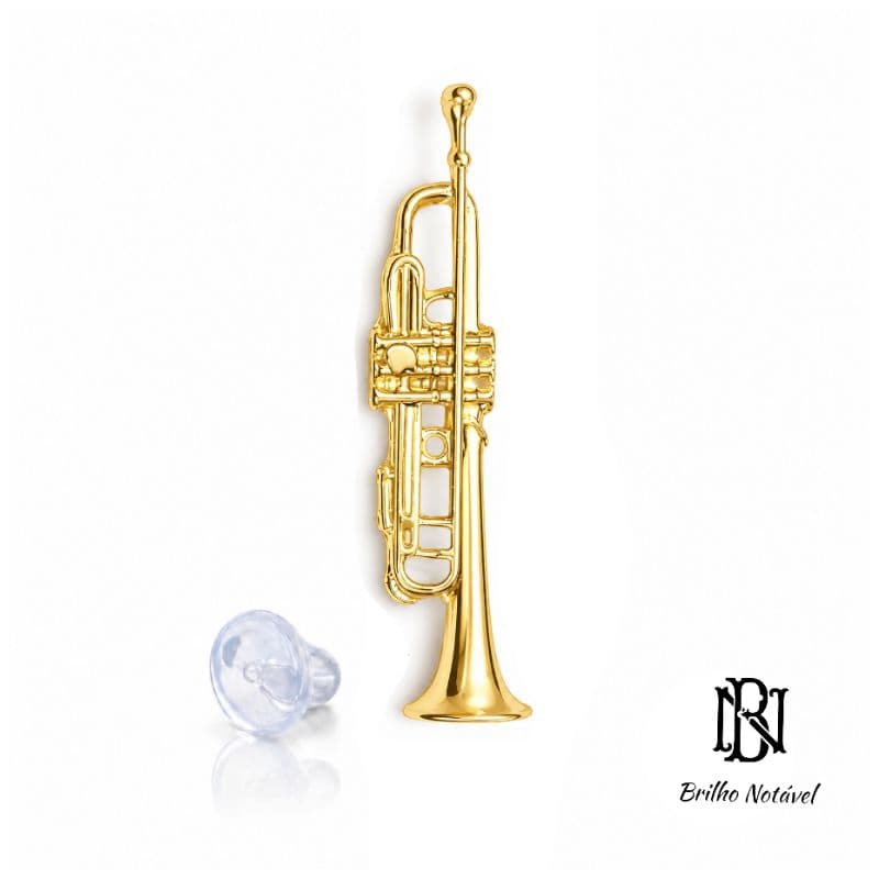 Broche violino e trompete flash de ouro minimalista