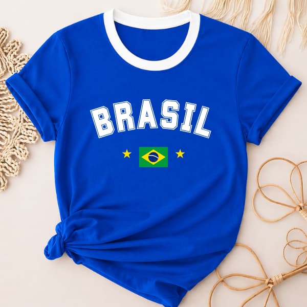 Camiseta T Shirt Feminina 100% Algodão Estampa Copa 2026 Brasil