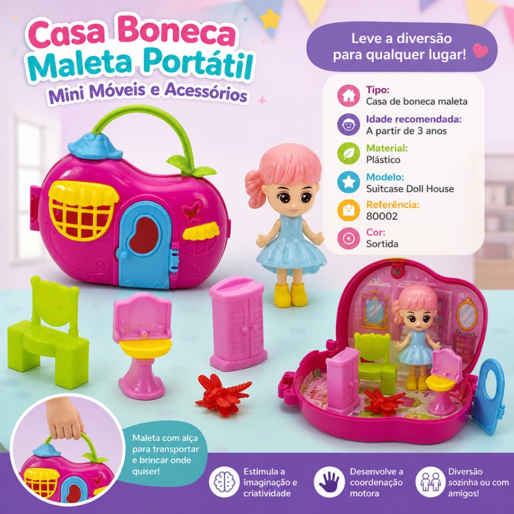 Casa Boneca Infantil Maleta Portátil Mini Móveis Acessórios  Brinquedo Criativo Educativo