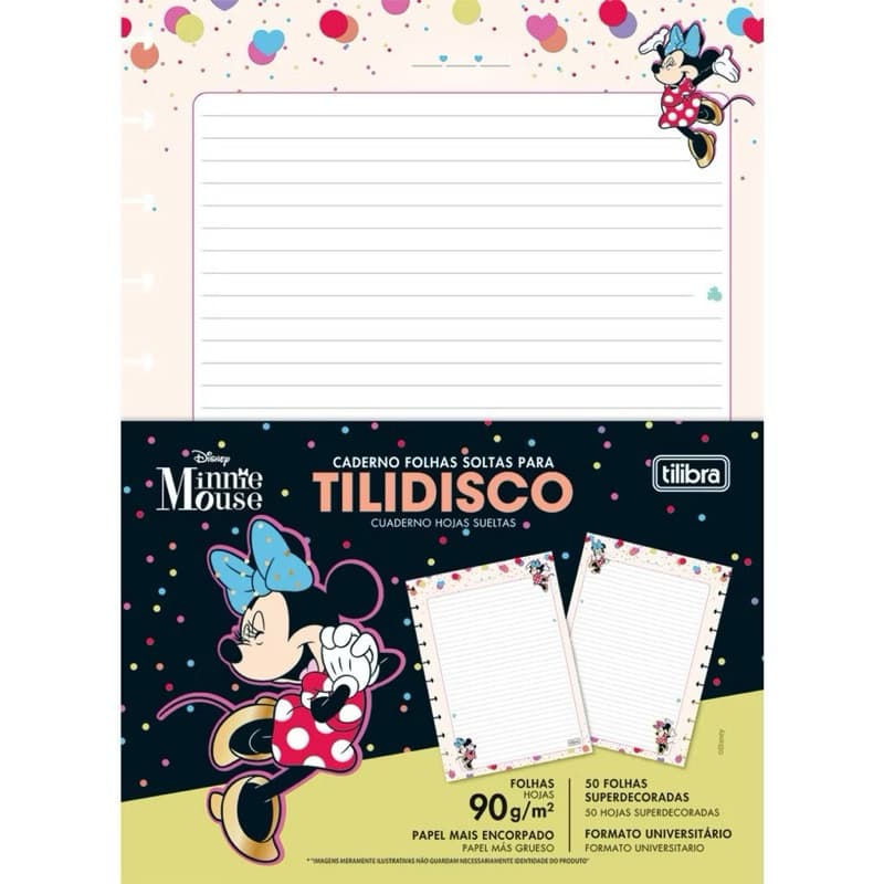 Refil Tilidisco Universitário Minnie Tilibra 90g 50 Folhas Original
