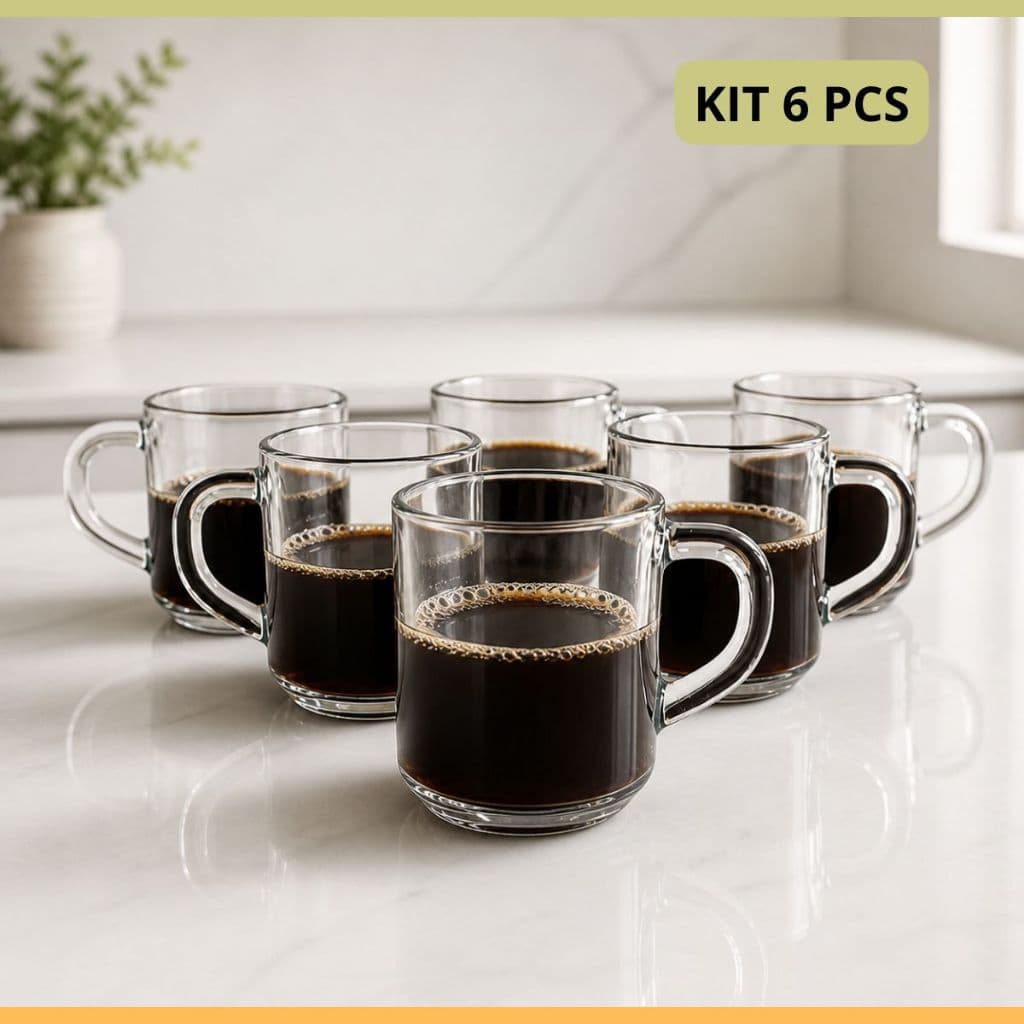 Conjunto 3/6 Canecas Vidro 250ml Xícara Café Chá Cappuccino Drinks Resistente Transparente