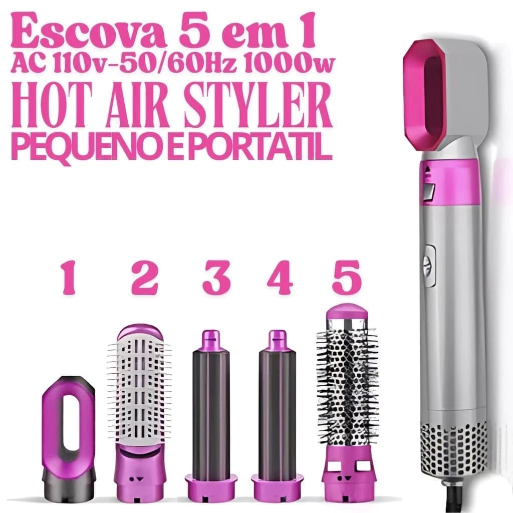 Escova Secadora Profissional 5 em 1 Portátil Alta Potência 110V