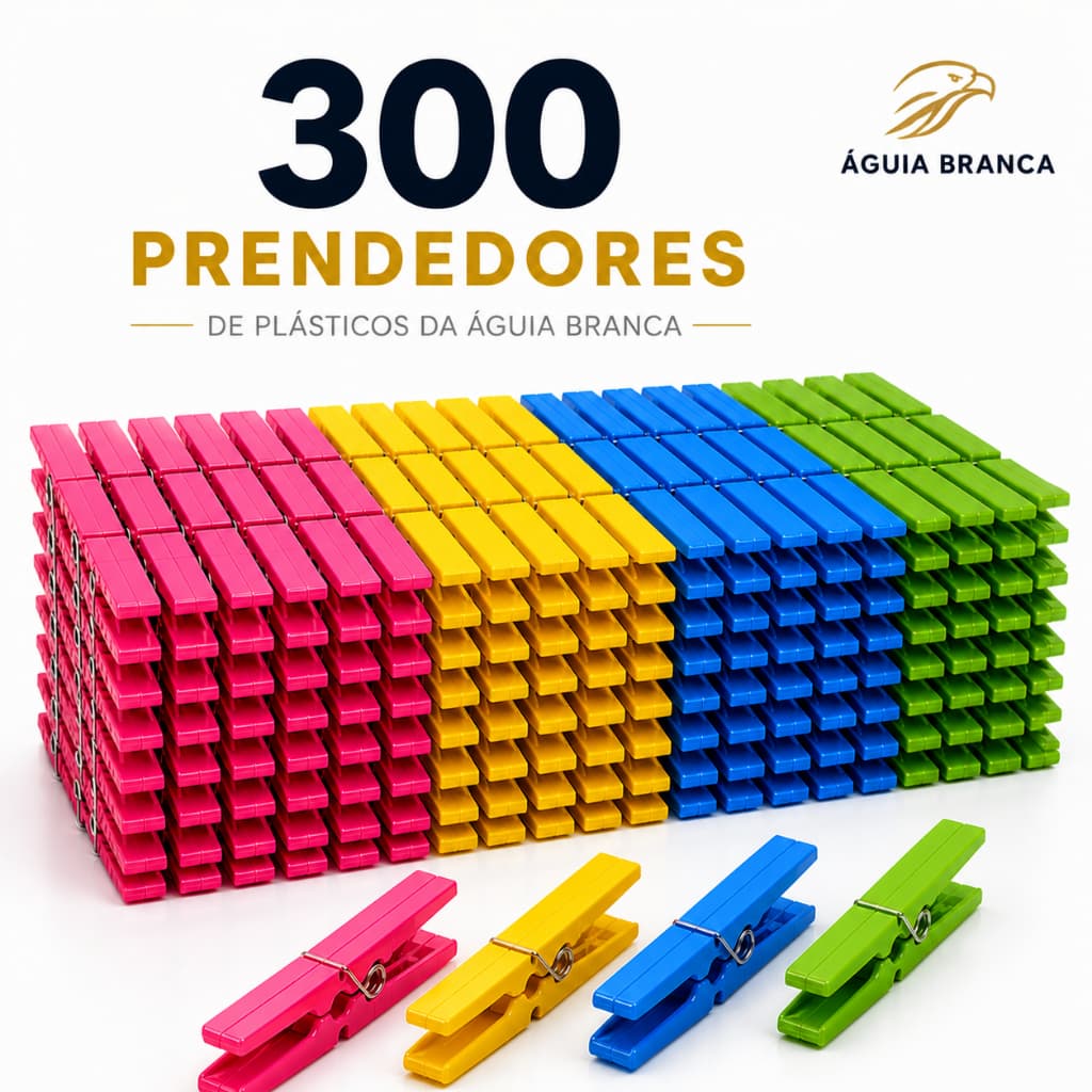 KIT 300 Prendedores de Plástico Prendedor de Roupas Reforçado ÁGUIA BRANCA tamanho tradicional
