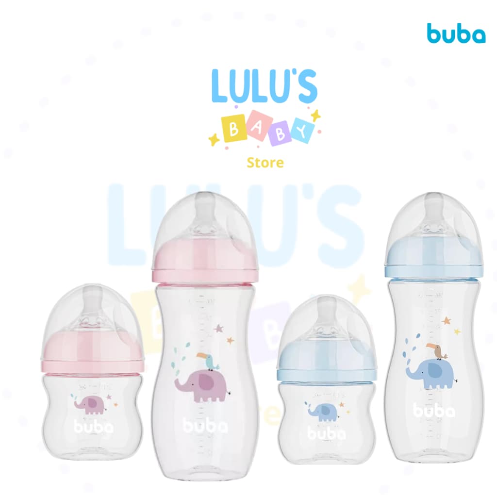 Kit 2 Mamadeira BUBA 120ml+330ml Easy Flow Elefante Anticólica Rosa e Azul Bico 0+ e 4+