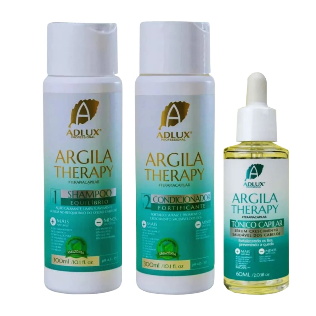 KIT ARGILA THERAPY 2 PASSOS + TÔNICO CAPILAR ARGILA THERAPY KIT ALOPECIA TRATAMENTO RESTAURADOR DE FIOS ADLUX