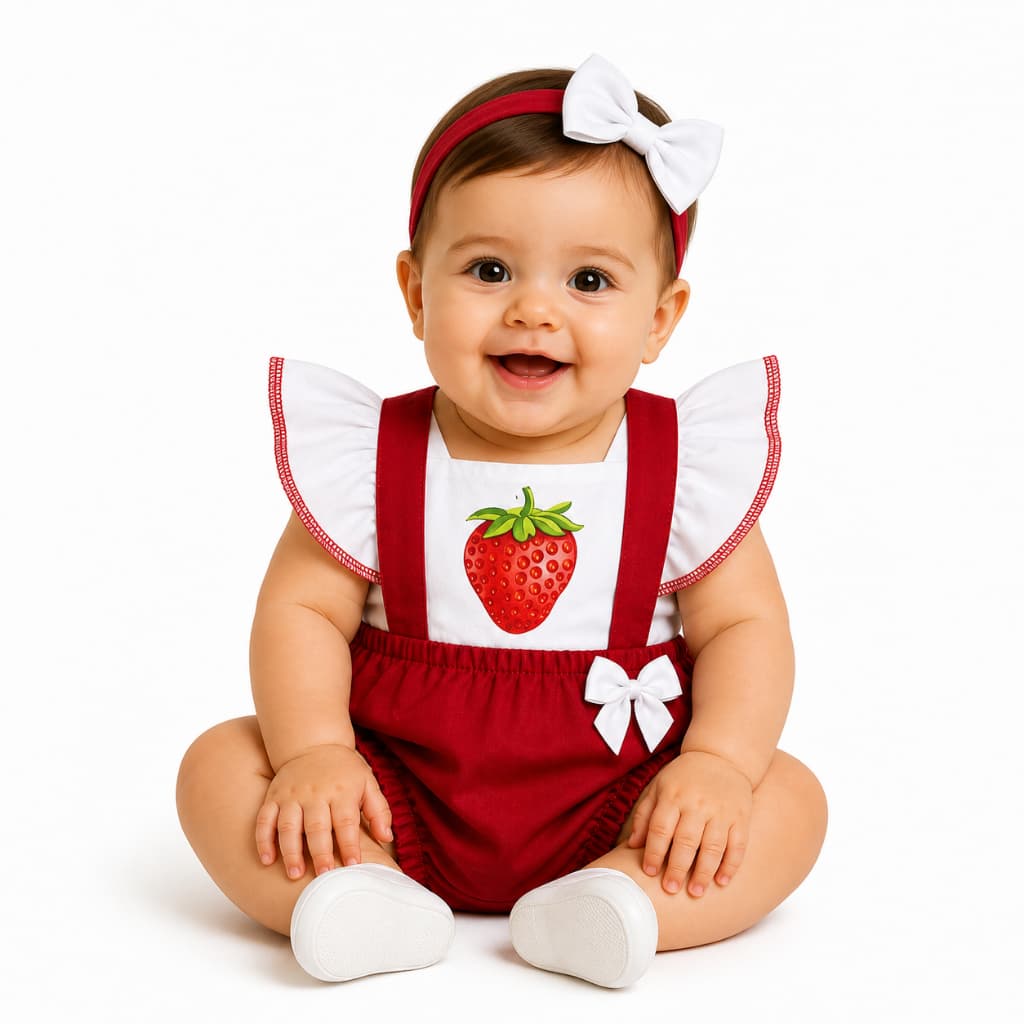 Romper Bebê Feminino Moranguinho Macacão Infantil Menina 3 a 6 Meses Roupa Bebê Confortável
