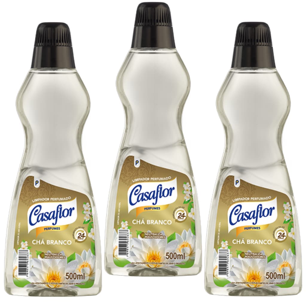 Kit com 3 Limpador perfumado 500ml Casa Flor Perfume Chá Branco Neutraliza maus odores 24hrs