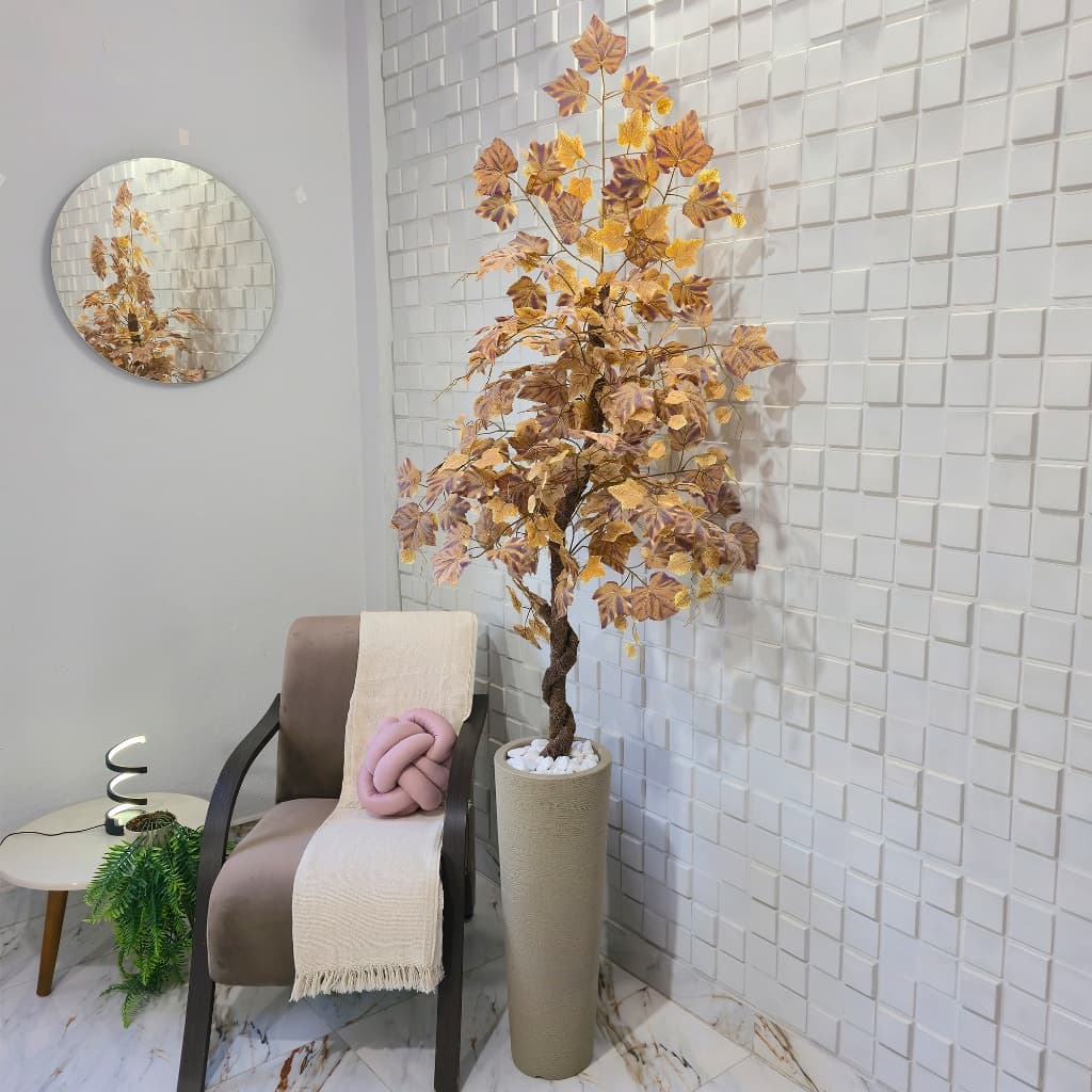 Árvore Artificial Platano Canadá Outono 150cm Vaso Grafiato Mármore Pedra