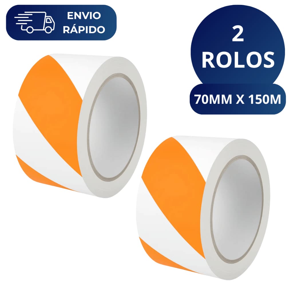 Kit 2 Fita Zebrada Laranja e Branca 70mm X 150 Metros Para Isolamento Sinalização Interdição Obras