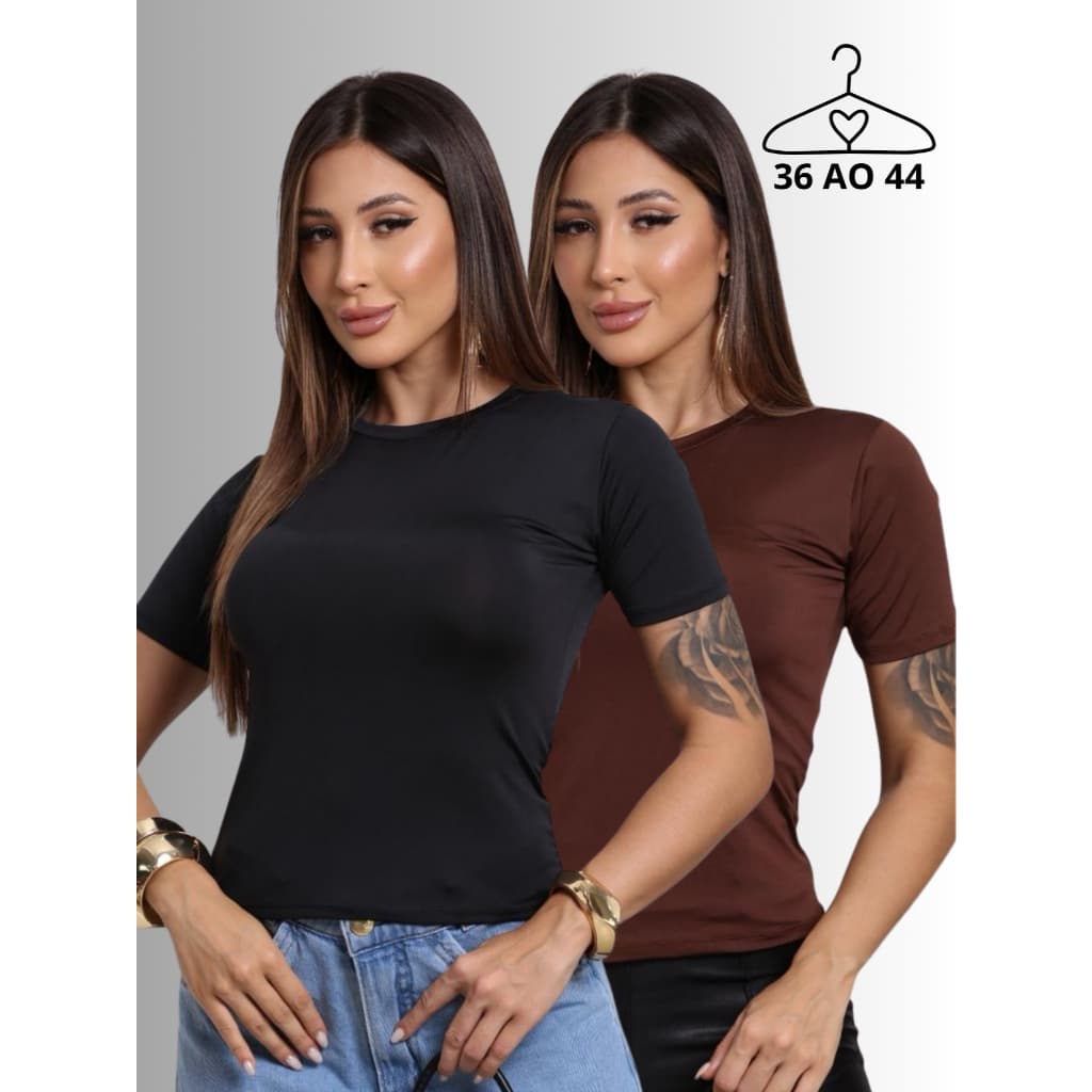 Kit 2 Baby Tee Feminina Blusa Slim Fit Manga Curta Baby Look  Blusa de Compressão Ajuste Perfeito