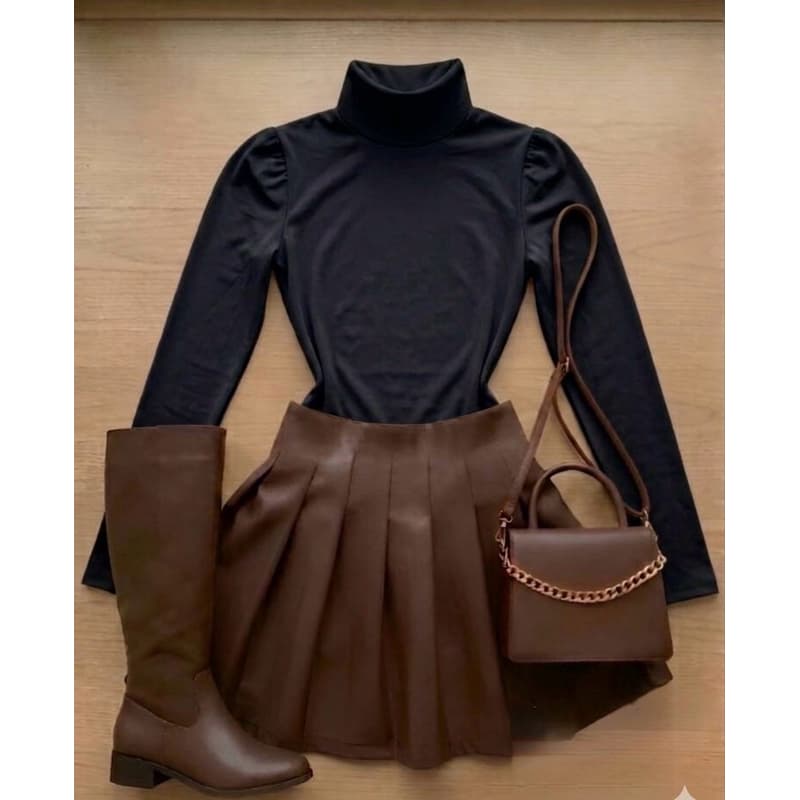 Promoção Conjunto2 UM Blusa  Manga Longa + SAIA MARROM São João Moda Blogueira 2026