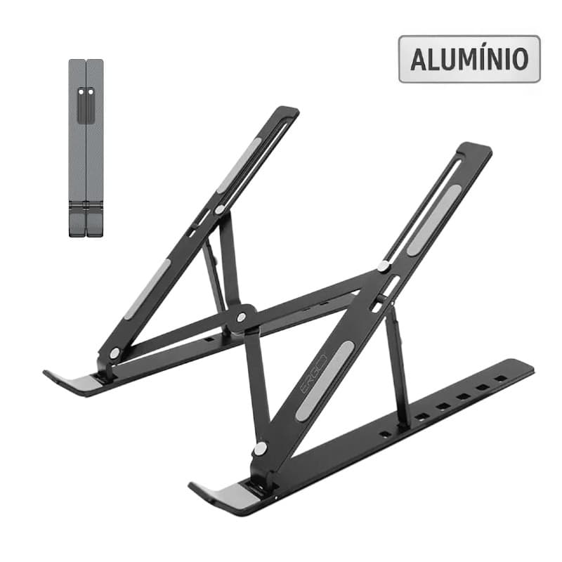 Suporte Para Notebook E MacBook em Alumínio com Altura Ajustável Dobrável