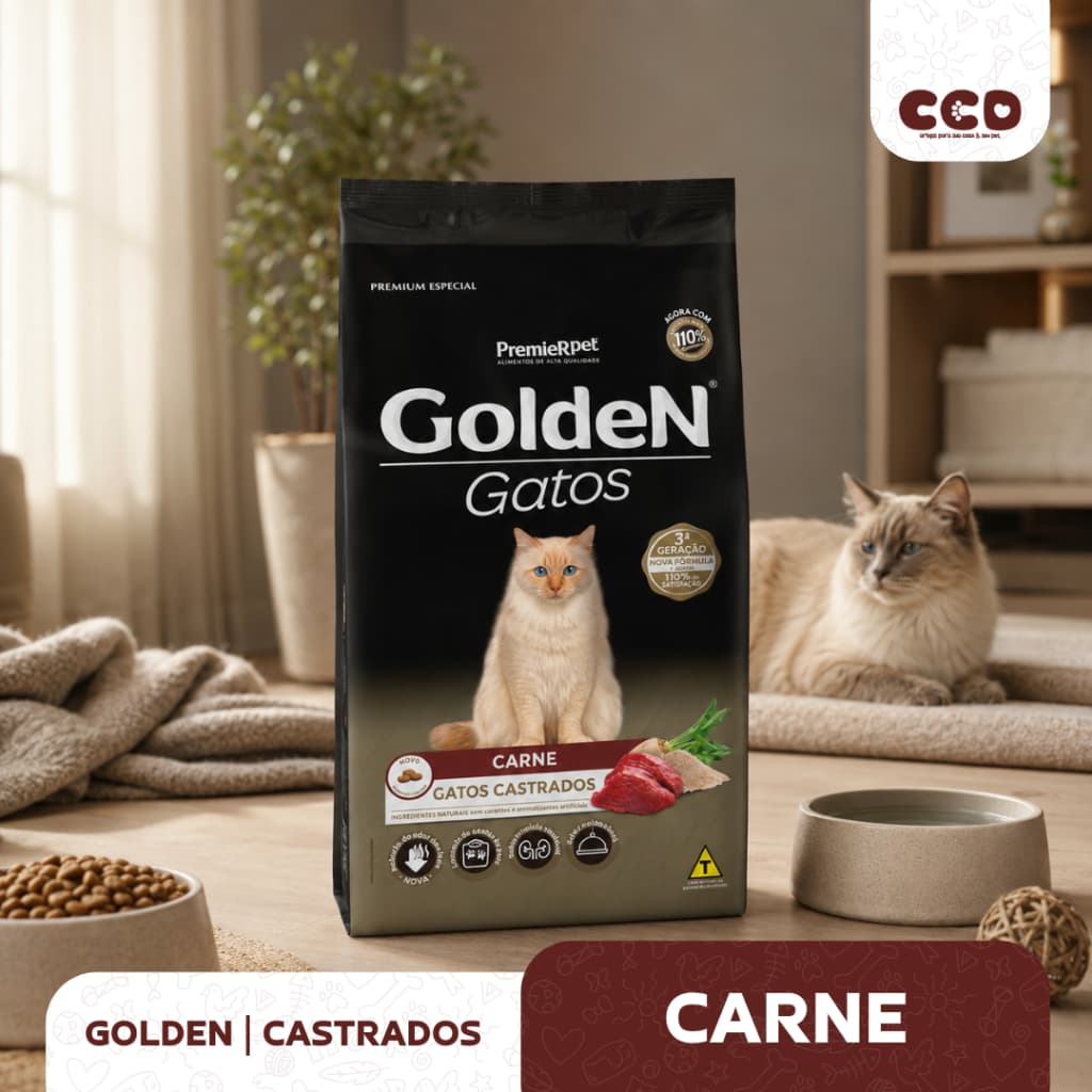 Ração GoldeN® para Gatos Castrados Sabor Carne 1 kg | 3 kg