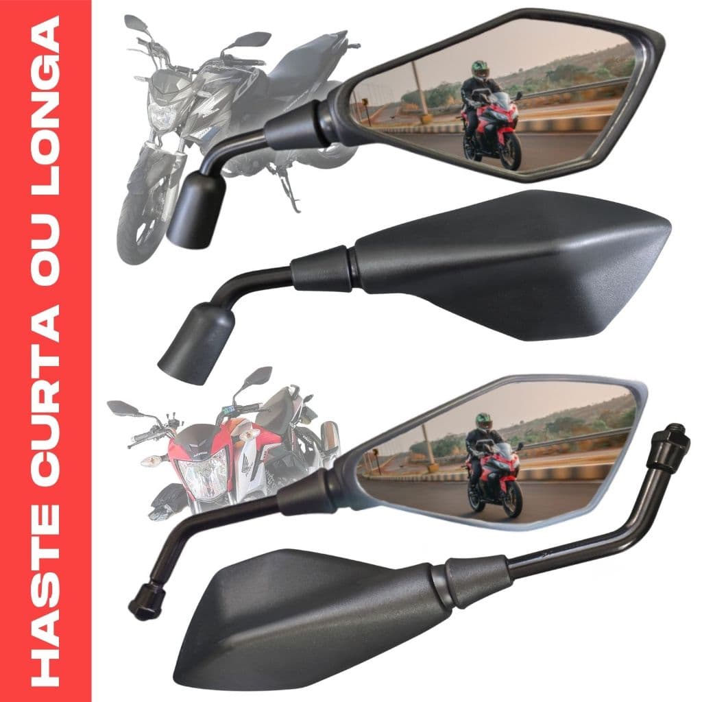 Retrovisor Modelo Kawasaki Z400 Rosca Honda Haste Longa ou Curta Moto