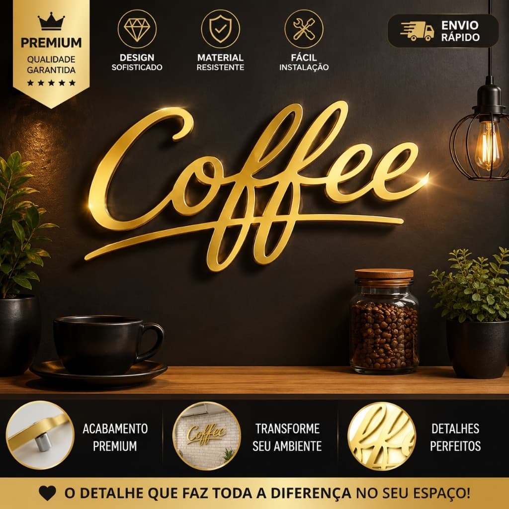 Placa Decorativa Coffee | Letreiro Decorativo para Cozinha, Cafeteria e Espaço Gourmet