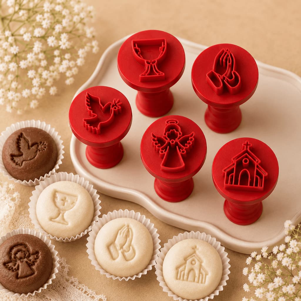 Kit 5 Carimbos Para Brigadeiro Batizado Confeitaria Doces Decorados Tema Religioso