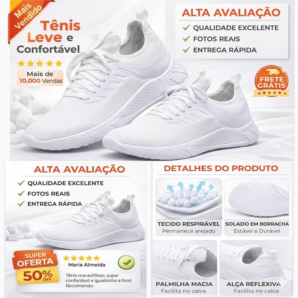 Tênis Feminino Masculino Leve Confortável Tecido Respirável Academia Caminhada Dia a Dia