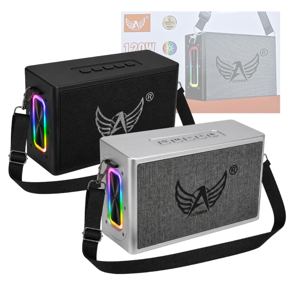Caixa de Som Bluetooth 120W Premium LED RGB com Alça de Transporte