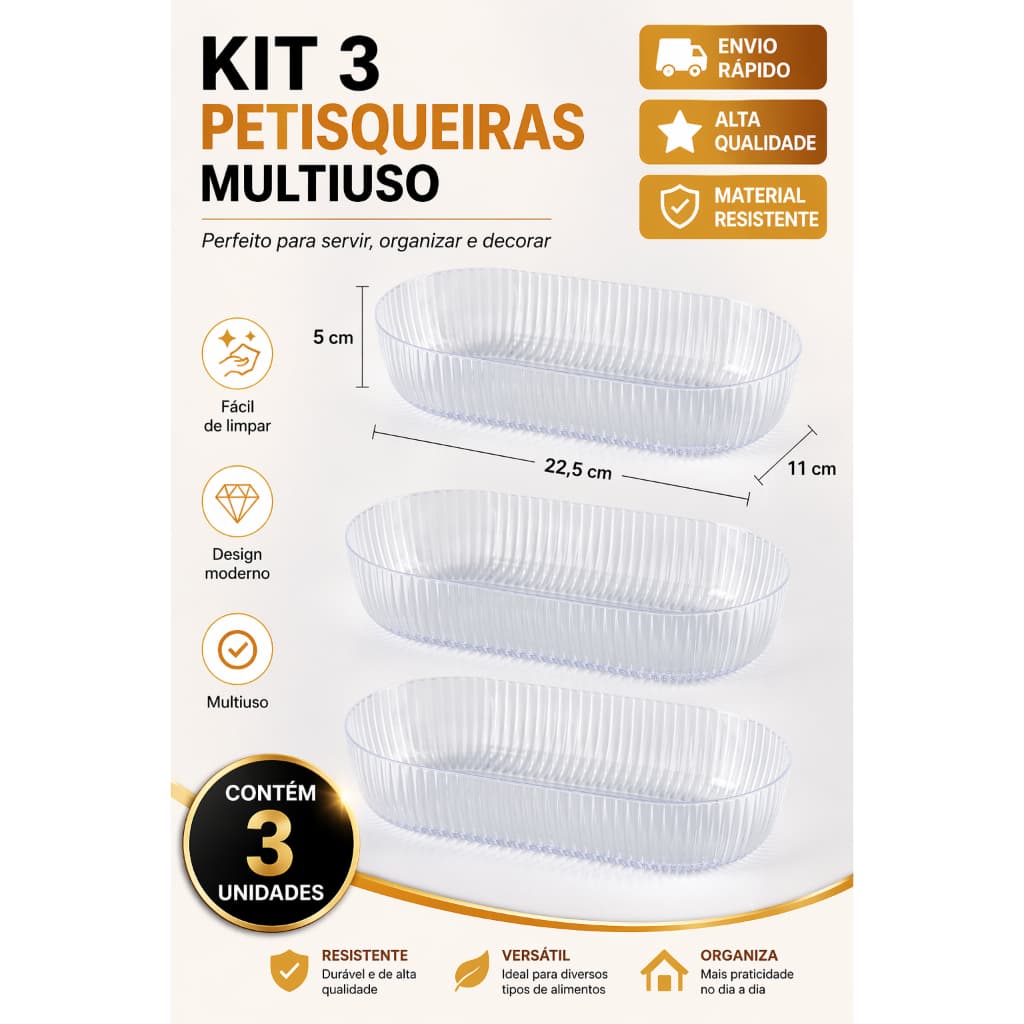 Kit 3 Petisqueiras Acrílico Para Aperitivo Molhos Decoração