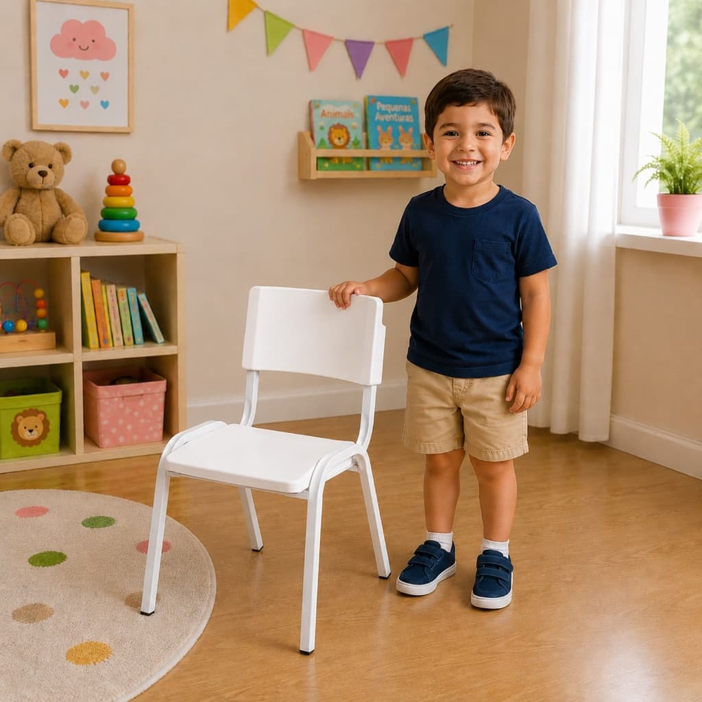 Cadeira Iso Infantil Fixa Em aço Empilhável Base Branca Assento Branco Escola Criança Brinquedoteca