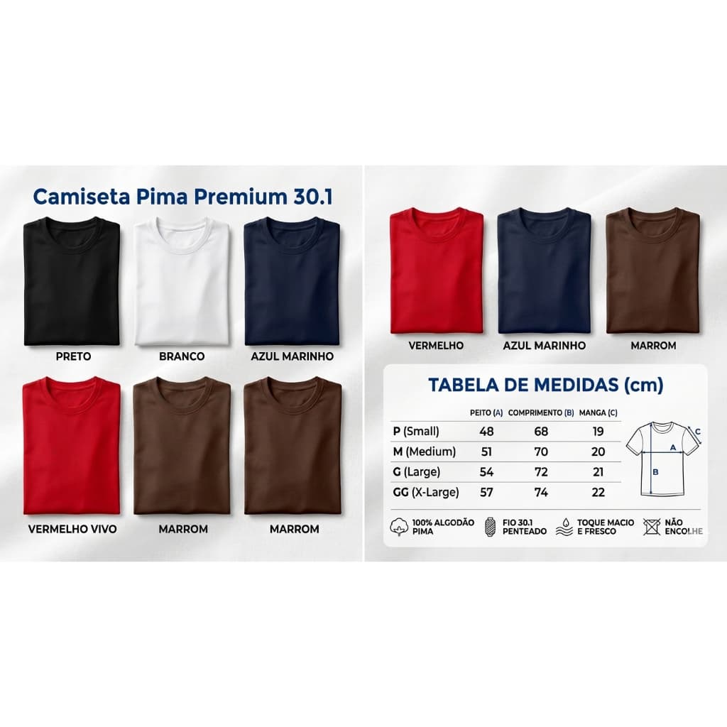Camiseta Masculina Malha Pima Premium Fio 30.1 - Algodão Peruano Toque Macio Não Encolhe Original