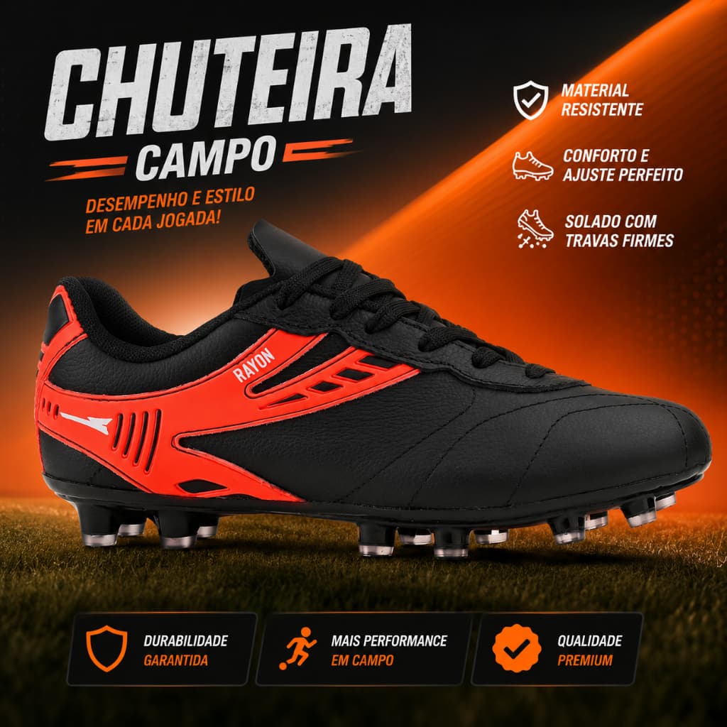 Chuteira em Couro 100% Legitimo Campo Trava - Resistente Costurada - Original R416-03 Imperdível