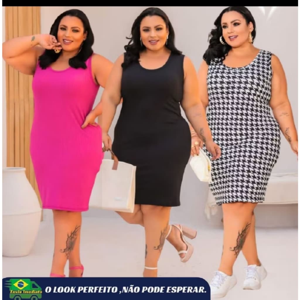 Vestido Midi Regata Básico Liso Feminino Plus Size Elegante Confortável Tamanho Grande
