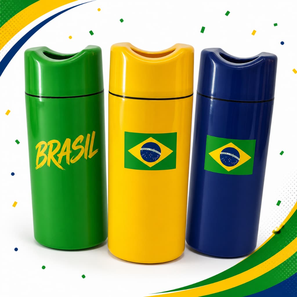 Kit Seleção Brasil 3x Porta Garrafa Térmico 600ml | Verde Amarelo Azul | Torcedor | Copa do Mundo | Vai Brasil
