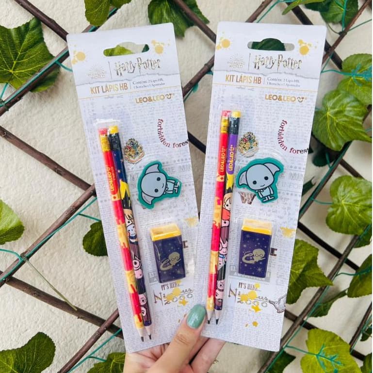 Kit Lápis Hb Harry Potter 2 Lápis Apontador Depósito Borracha Blister Leoeleo Material Escolar Aulas