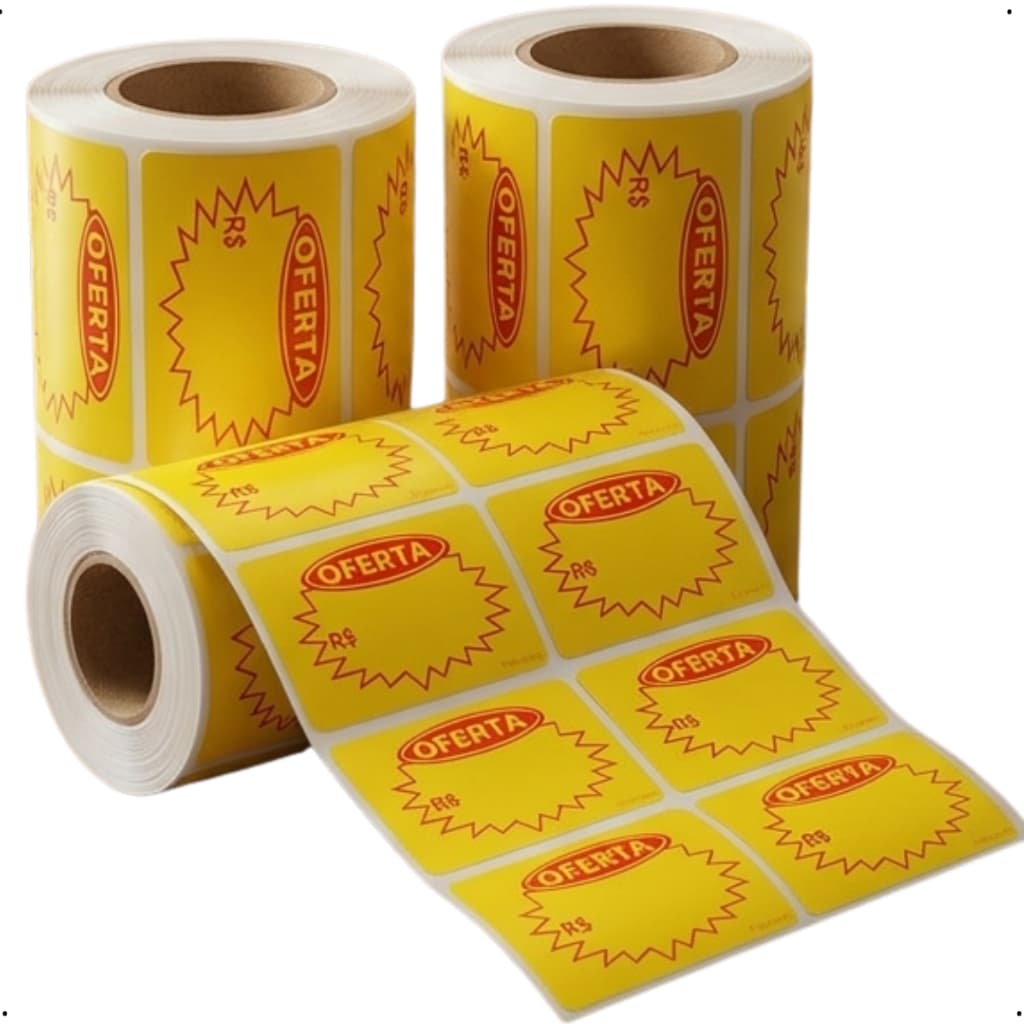 1.000 Etiquetas Splash 5x3cm Alta Fixação Para Preços OFERTA e Promoção PAPEL COUCHÊ 02 COLUNAS