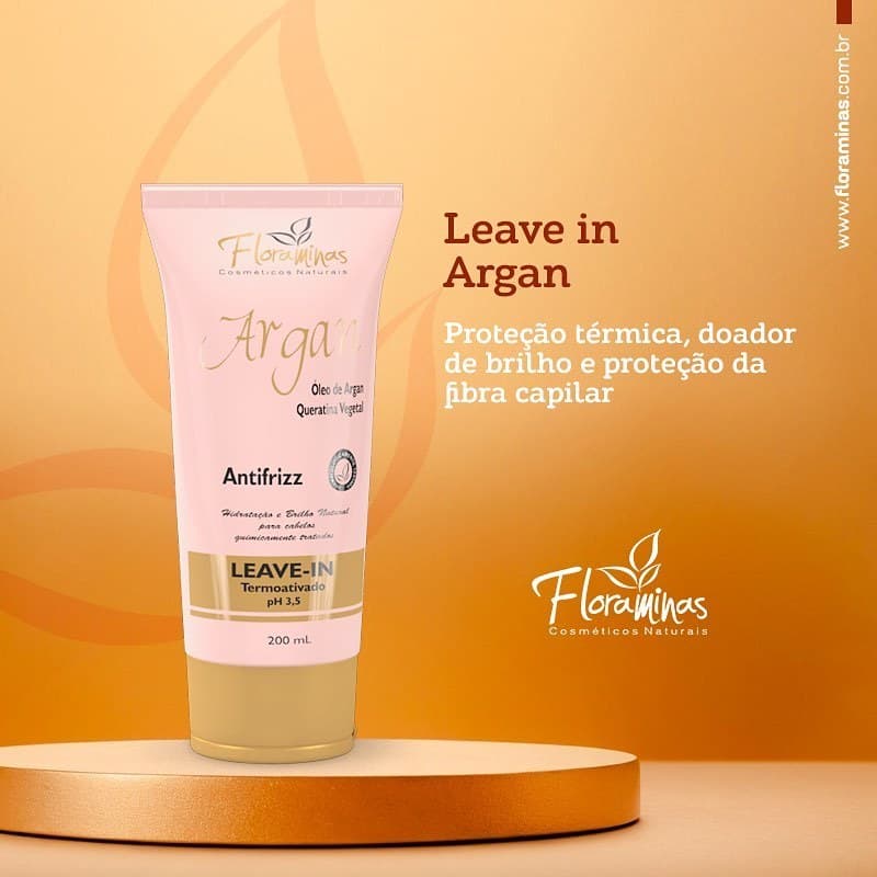 leave in /Finalizador Argan e queratina vegetal 200 ml Floraminas-