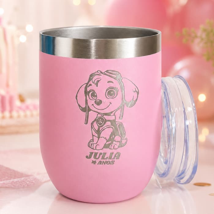 Copo Térmico Com Tampa Personalizado 360ML Nome Gravação A Laser Personalizada Infantil