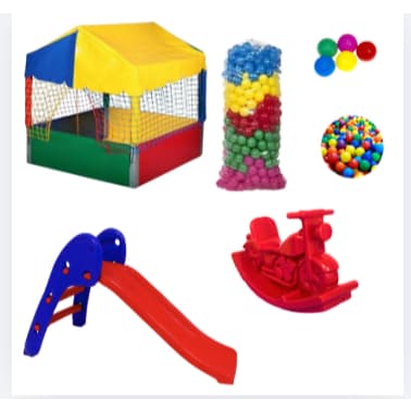 Combo Playground Infantil: Piscina de Bolinhas 1x1 com Escorregador Baby, Mini Motinha e 400 Bolinhas