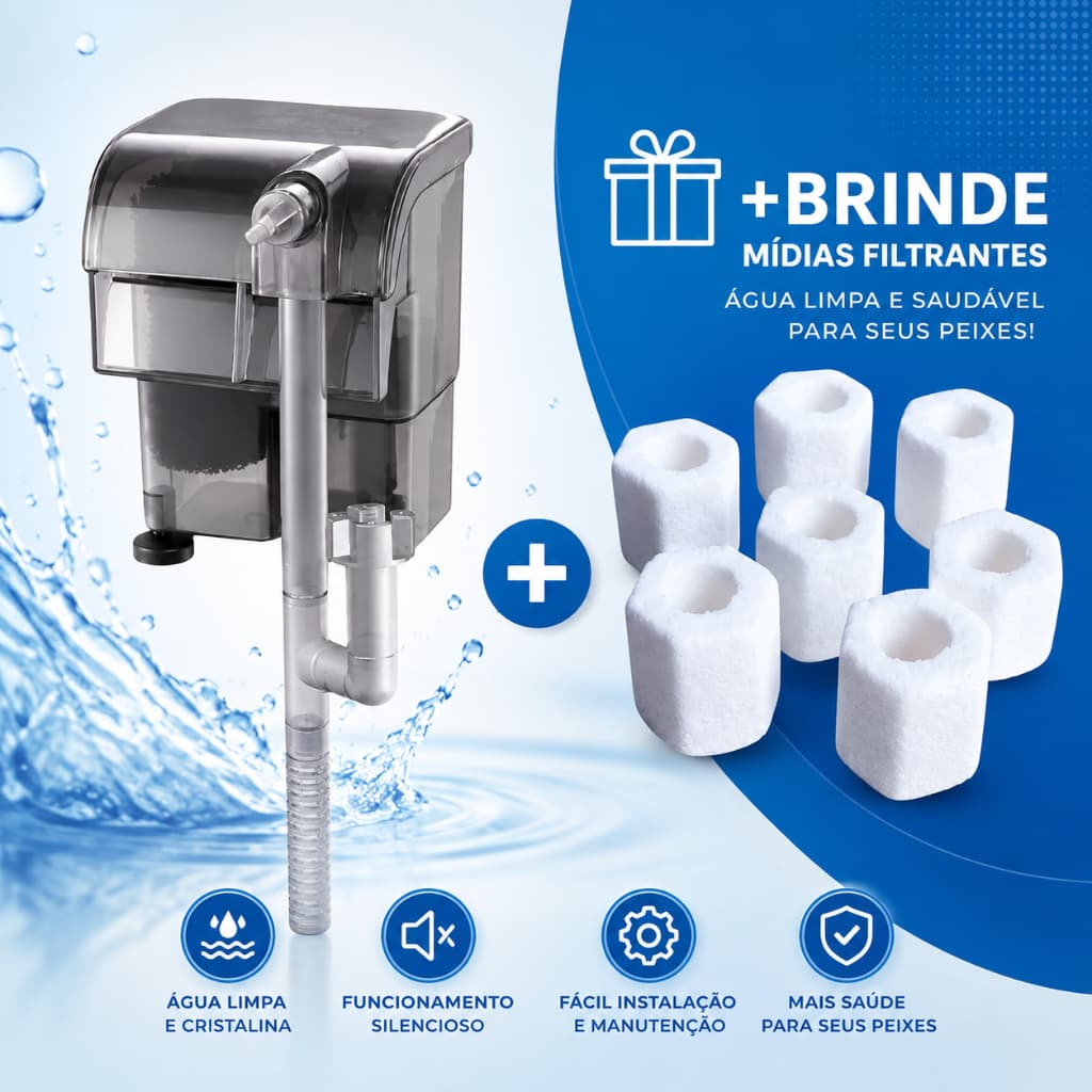 Kit Filtro externo HF-200 Hang-on p/ aquários até 40l cascata + Midia Biologica brinde