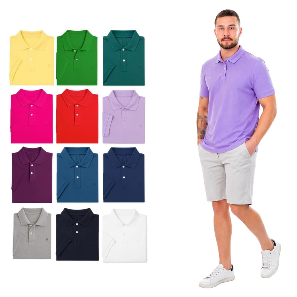 Kit 2 Camisas Polo Piquet Masculina Algodão Premium Conforto Slim Pronta Entrega