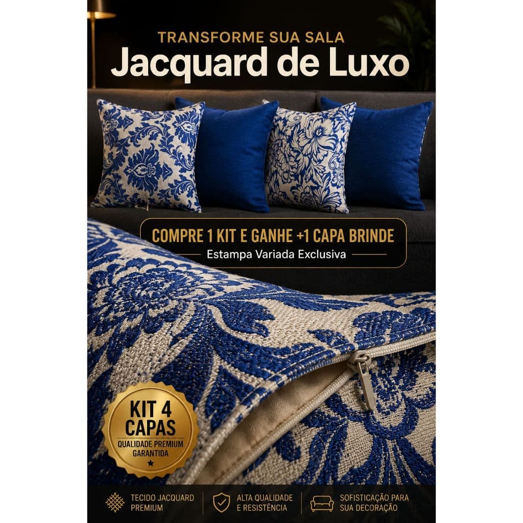 Kit 4 Capas de Almofada Jacquard 45x45 Luxo para Sofá Sala Moderna Zíper Invisível Decorativa Premium Sem Enchimento