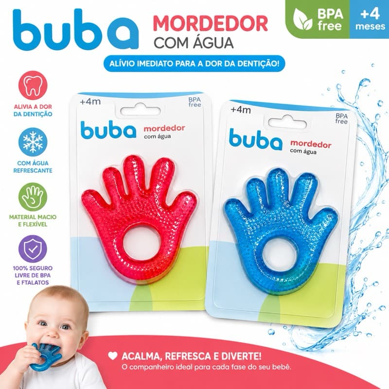 Mordedor com Água Buba Formato Mãozinha – Alívio para Dentição | BPA Free | +4 Meses