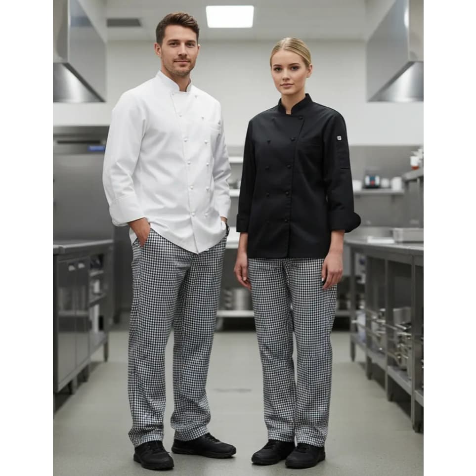 Calça para Chef de Cozinha Xadrez Gastronomia Bares Restaurante Unissex Tecido Pied Poule Premium