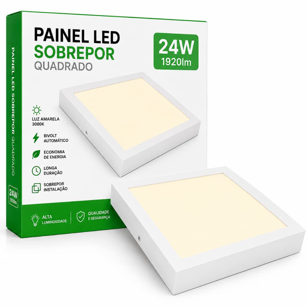 Painel Led Quadrado Sobrepor 24w 3000k Bivolt 1920lm Amarelo