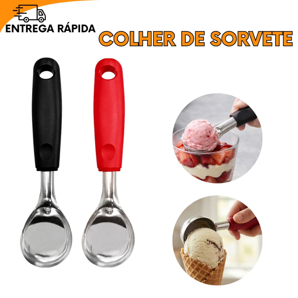 Colher de Sorvete  Açai Aço Inox Boleador Manual Para o Dia a Dia e Uso Profissional