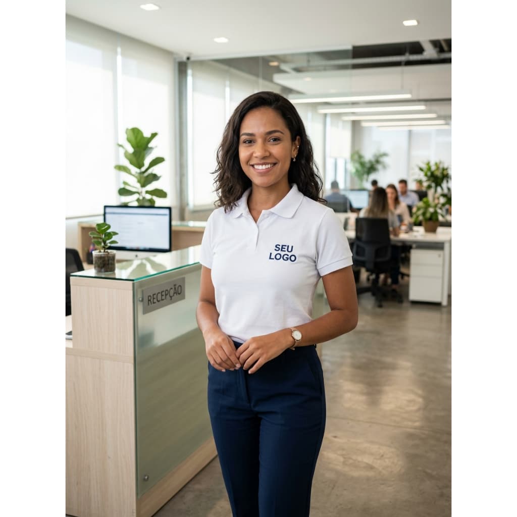Camisa Polo Feminina Personalizada Sua Logo Uniforme Empresa+Brinde