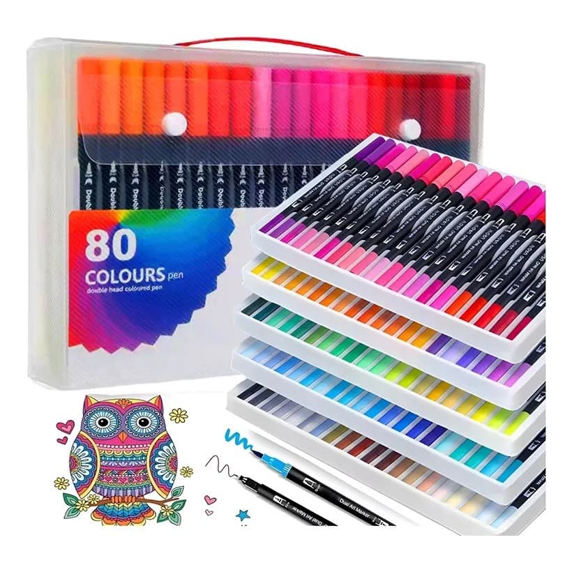 80pcs Double Tip Plastic Brush Pen Set Assorted Colors for Drawing