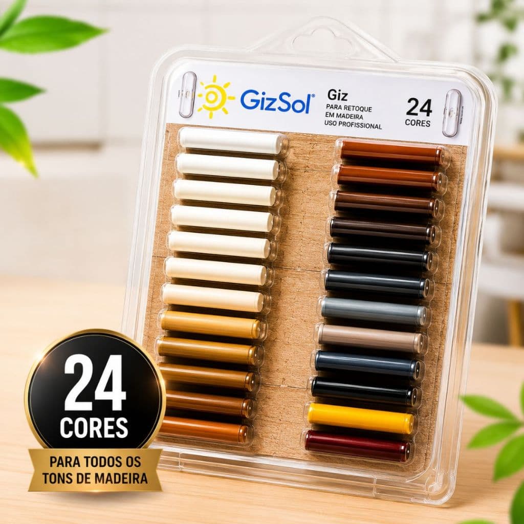 Kit 24 Giz Profissional Tira Risco Reparo Móveis MDF MDP Madeira Piso Laminado Portas
