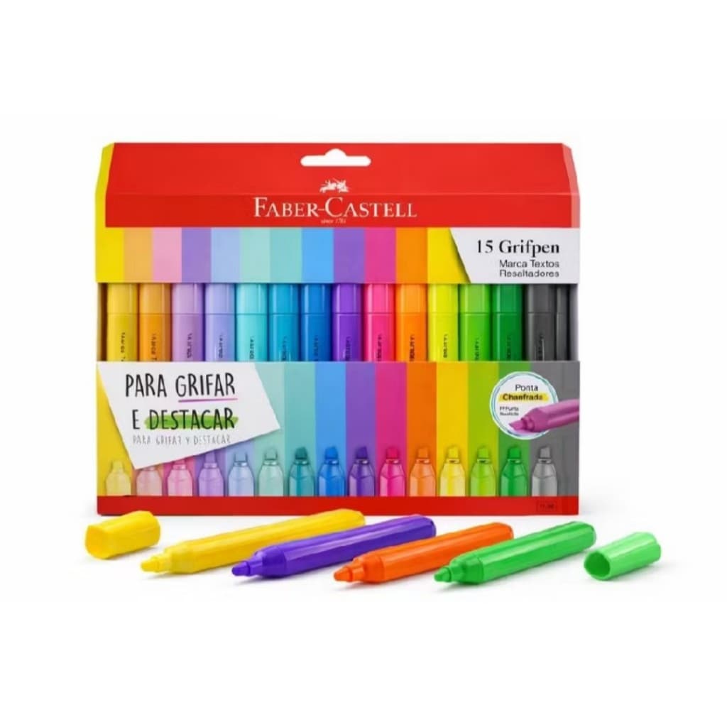 Kit 15 Canetas Marca Texto Faber-Castell Grifpen Multicor - MT/ES15ZF Original