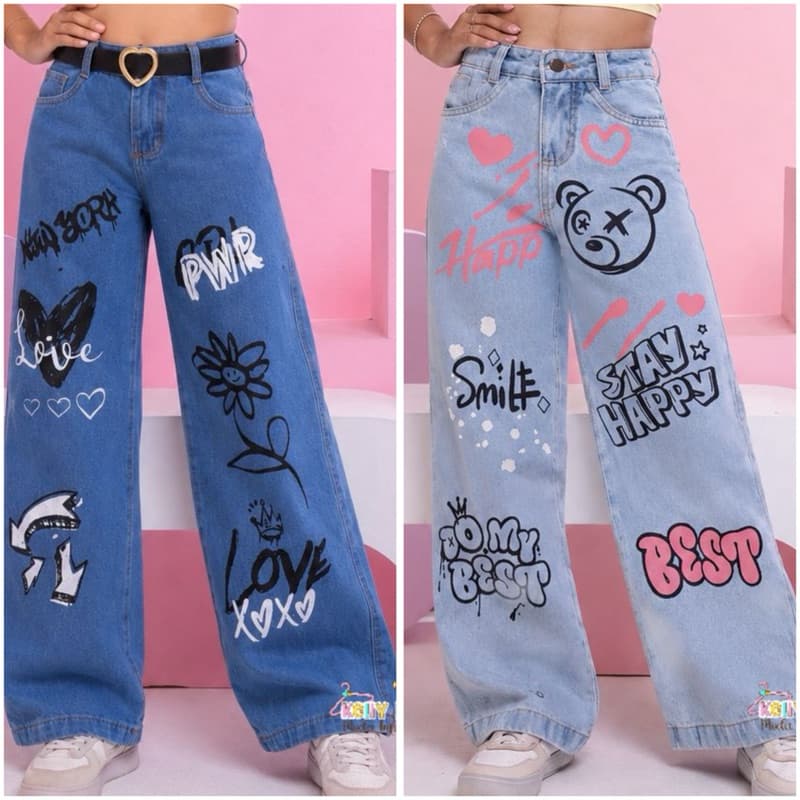 Calça Jeans Wide Leg Pantalona Infantil/ Juvenil