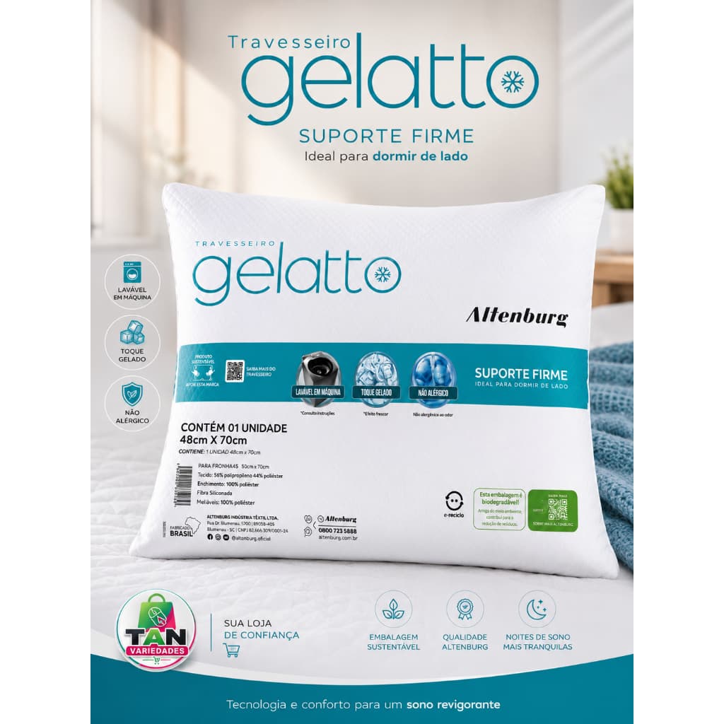 Travesseiro Gelatto Altenburg Antialérgico Suporte Firme Refrescante Toque Gelado Macio Lavável na Maquina
