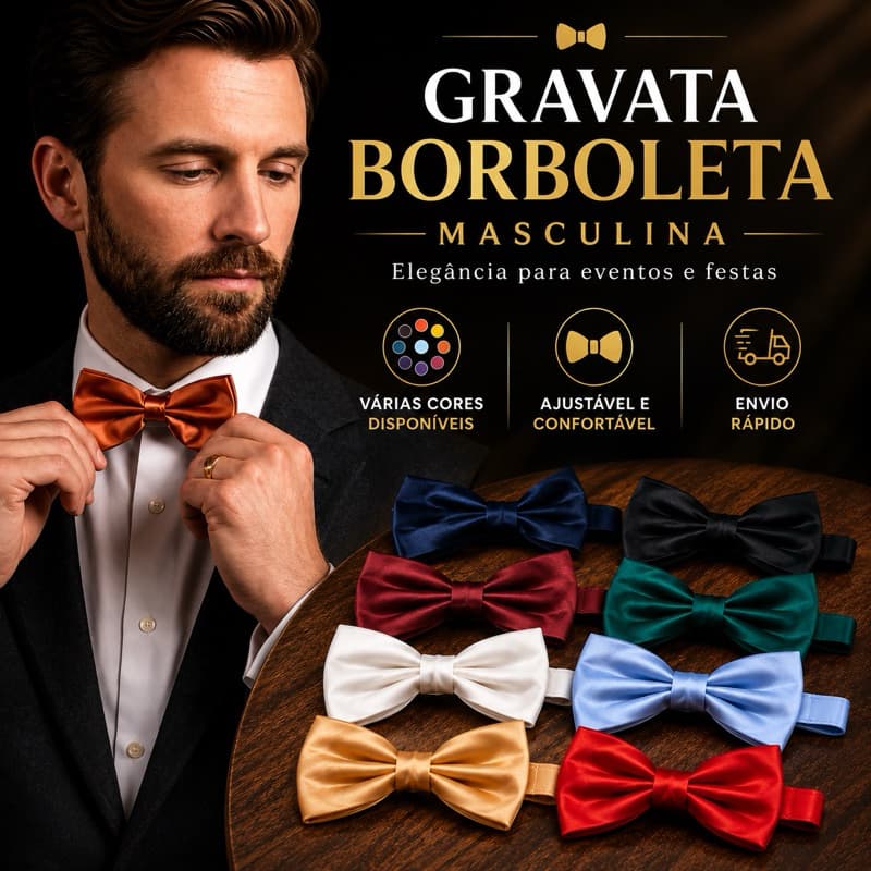 Gravata Borboleta Ajustável Social Premium l Acessório Masculino para casamento, festas e eventos